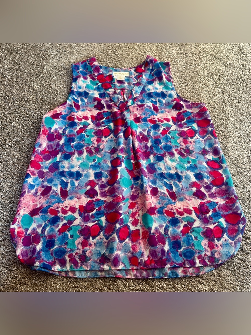 Cynthia Rowley Multicolor Floral-Spot Sleeveless V-Neck Tank